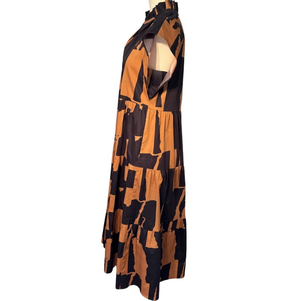 Crosby Watts Cotswold Abstract Print Midi Dress With High Collar Size XS - Picture 4 of 11
